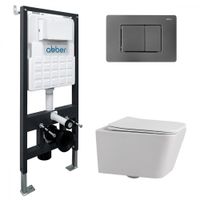 Комплект подвесной унитаз ABBER Rechteck AC1201 белый с инсталляцией AC0105 и кнопкой AC0120NG никель AC1201-AC0105-AC0120NG — фото 1, Комплекты унитаз + инсталляция