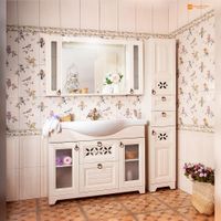 Зеркало с двумя шкафчиками Бриклаер , бежевый дуб прованс арт-КАНТРИ 125SS — фото 4, Шкафы для ванной