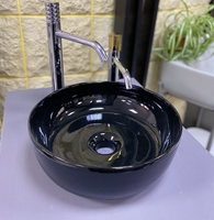 Раковина Scarabeo GLAM накладная без перелива без отверстий цвет черный глянцевый арт-1808 35 — фото 4, Раковины накладные