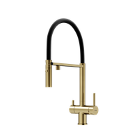 Смеситель для кухни SANCOS Imola с возможностью подключения фильтра для воды, цвет брашированное золото с черным изливом, арт. арт-SC4010BGbh — фото 1, Смесители для кухни