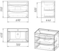 Тумба подвесная "ТАЛИС-70 см" с 2-я ящ.(ум.Classika-70) бетон пайн/серая арт-107010 — фото 3, Тумбы под раковину