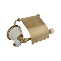 OLIVIA Бумагодержатель закрытый, керамика белая, бронза арт-17419 — фото 1, Держатели туалетной бумаги