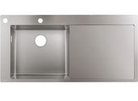 Мойка, Hansgrohe, S71, S718-F450, с крылом, ширина, мм-1045, глубина, мм-510, высота, мм-185, тип установки-встраиваемый, отверстия для смесителя-1, с переливом, материал-нержавеющая сталь, цвет-сталь (Steel) арт-43332800 — фото 1, Кухонные мойки