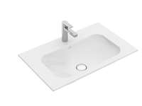 Раковина, Villeroy&Boch, Finion, ширина, мм-800, глубина, мм-500, высота, мм-100, тип установки-на тумбу, отверстия для смесителя-1 сквозное, 2 промаркированных, материал-TitanCeram, вид грязеотталкивающего покрытия-CeramicPlus, цвет-альпийский белый, с незапираемым клапаном, клапан с керамической крышкой арт-416481R1 — фото 1, Раковины накладные