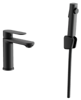 Смеситель для раковины с гигиеническим душем BELZ B12713-7, черный матовый — фото 1, Смесители для раковины