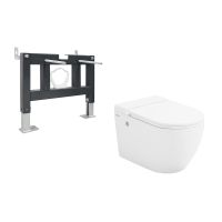 Комплект ABBER подвесной унитаз Bequem AC1108P белый с импульсным смывом с инсталляцией AC0101P арт-AC1108P-AC0101P — фото 1, Комплекты унитаз + инсталляция