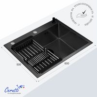 Мойка GLORIA60B nano black (графит) кухонная из нержавеющей стали (600х500х220) Ceruttispa арт-CT11258 — фото 3, Кухонные мойки