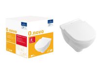 Унитаз, Villeroy&Boch, O'Novo, тип установки-подвесной, ширина, мм-360, глубина, мм-560, высота, мм-350, форма чаши-овальная, выпуск-горизонтальный, материал-санфарфор, сиденье-есть, с функцией QuickRelease и SoftClosing, вид грязеотталкивающего покрытия-CeramicPlus, цвет-альпийский белый, с вертикальным смывом, комбинированная упаковка арт-5660H1R1 — фото 1, Подвесные унитазы