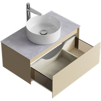 Подвесная тумба с одним ящиком 81 см, цвет морская дюна со столешницей серый камень и наставным умывальником арт-GE01081MD+STG814X476GS — фото 2, Тумбы с раковиной