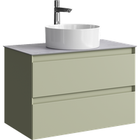 Подвесная тумба с двумя ящиками 81 см, цвет зеленый шалфей со столешницей серый камень и наставным умывальником арт-GE01082SH+STG814X476GS — фото 5, Тумбы с раковиной