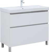 Товар: Тумба с раковиной Aquanet Вега 100 (Flat) напольная 2 ящ. цв. белый глянец 00345379 - фото 2 Тумба с раковиной Aquanet Вега 100 (Flat) напольная 2 ящ. цв. белый глянец 00345379 — фото 2, Тумбы с раковиной