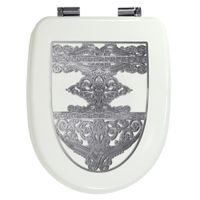 Товар: GIANETA Крышка/сиденье унитазa, с системой Microlift, цвет белый с метал. декором "узор"/хром 27918 - фото 1 GIANETA Крышка/сиденье унитазa, с системой Microlift, цвет белый с метал. декором "узор"/хром 27918 — фото 1, Сиденья для унитаза