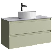 Подвесная тумба с двумя ящиком 100 см, цвет зеленый шалфей со столешницей серый камень и наставным умывальником арт-GE01102SH+STG1014X456GS — фото 5, Тумбы с раковиной