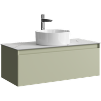 Подвесная тумба с одним ящиком 100 см, цвет зеленый шалфей со столешницей мрамор белый и наставным умывальником арт-GE01101SH+STG1014X456MW — фото 5, Тумбы с раковиной