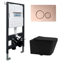 Комплект подвесной унитаз ABBER Rechteck AC1201MB черный матовый с инсталляцией AC0105 и кнопкой AC0121RG золото розовое AC1201MB-AC0105-AC0121RG — фото 1, Комплекты унитаз + инсталляция