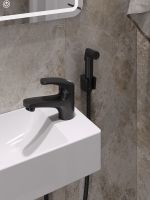 OneLife смеситель для раковины однорычажный полимерный с гигиеническим набором, черный арт-P01-022b — фото 7, Смесители для раковины