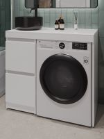 Orange Sistema Тумба напольная под стиральную машину с раковиной, белый арт-STM-100TUW+B07-345B — фото 1, Тумбы с раковиной