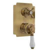 ERMITAGE См-ль скрытого монтажа моноком., 4-х позиционный с девиатором, ручка белая, бронза арт-18617 — фото 1, Смеситель для душа