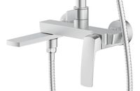 Душевая система Azario Conda с квадратным тропическим душем, керамический картридж, шланг 150 см, сатин арт-AZ-K2411BN — фото 2, Душевые стойки