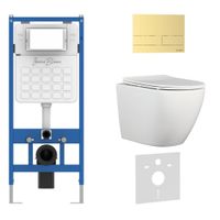 Комплект 3в1 IBERICA BLANCA инсталляция SILENCIO, унитаз BILBAO ALTO белый, кнопка смыва INOX-S золото матовое (IB001.BLA.231.1603) — фото 1, Комплекты унитаз + инсталляция