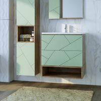 Тумба с раковиной и нишей Бриклаер КРИСТАЛЛ 70F, фисташковый/дуб гранж песочный — фото 1, Тумбы с раковиной