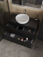 Orange Line Li-100TubMDF+B07-420W тумба с раковиной подвесная 100 см, черный/белый Li-100TubMDF+B07-420W — фото 4, Тумбы с раковиной