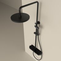 Душевая стойка Sancos Teo c термостатом, встроенным изливом, полкой и с регулировкой по высоте штанги, цвет черный матовый, арт. SC11002MB — фото 4, Душевые стойки