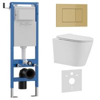 Комплект 3в1 IBERICA BLANCA инсталляция SILENCIO MINI, унитаз BURGOS ALTO белый, кнопка смыва ESTI-S золото матовое (IB.001M.BRA.234.854) — фото 1, Комплекты унитаз + инсталляция