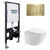 Комплект подвесной унитаз ABBER Bequem AC1100T белый с инсталляцией AC0105 и кнопкой AC0120MMG золото матовое AC1100T-AC0105-AC0120MMG — фото 1, Комплекты унитаз + инсталляция