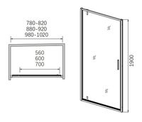Душевая дверь распашная CL1020-100 — фото 1, Распашные душевые двери