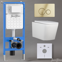 Комплект 3в1 IBERICA BLANCA инсталляция SILENCIO, унитаз TOLEDO ALTO белый, кнопка смыва INOX-O золото глянцевое (IB001.TLA.231.816) — фото 1, Комплекты унитаз + инсталляция