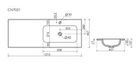 Раковина накладная мебельная Grace прямоугольная 1210x457x137 с чашей справа и отверстием под смеситель цвет белый арт-CN7021 — фото 4, Раковины накладные