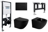 Комплект ABBER унитаз AC1100MB черный матовый с инсталляцией AC0105 и кнопкой AC0121MB, биде AC1150MB с инсталляцией AC0101P AC1100MB-AC0105-AC0121MB-AC1150MB-AC0101P — фото 1, Комплекты унитаз + инсталляция