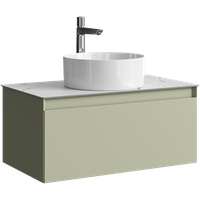 Подвесная тумба с одним ящиком 81 см, цвет зеленый шалфей со столешницей мрамор белый и наставным умывальником арт-GE01081SH+STG814X476MW — фото 5, Тумбы с раковиной