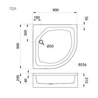 ПД 4 Поддон ДК средний полукруг 90х90 в комплекте арт-Щ0000013013 — фото 1, Душевые кабины