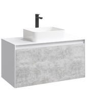 Подвесная тумба 100 см с двумя ящиками: основной и внутренний, скрытый за фасадом. Цвет белый/бетон светлый; с умывальником арт-MOB0110W+MOB0710BS — фото 7, Тумбы с раковиной