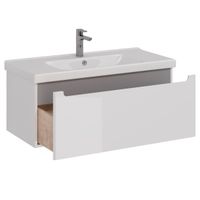 Тумба Lemark BUNO MINI 100 см под 1 раковину, подвесная, 1 ящик, цвет планки: Серый, цвет корпуса, ф арт-LM05BM100T — фото 1, Тумбы под раковину