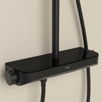 Душевая стойка Sancos Teo c термостатом, встроенным изливом, полкой и с регулировкой по высоте штанги, цвет черный матовый, арт. SC11002MB — фото 5, Душевые стойки