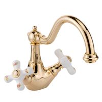 PROVANCE См-ль д/раковины, донный клапан "click-clack", бел. с декором/золото 19482 — фото 1, Смесители для раковины