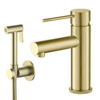 Смеситель для раковины с гигиеническим душем Timo Saona 2360/17G золото матовое — фото 3, Смесители для раковины