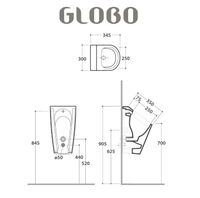 Писсуар GLOBO FORTY3 FO031AR подвесной с подводкой воды сифоном креплением и системой подачи воды VA024 цвет черный матовый — фото 2, Писсуары