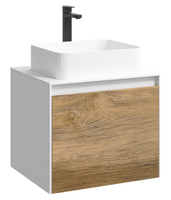 Подвесная тумба 60 см с двумя ящиками: основной и внутренний, скрытый за фасадом. Цвет белый/дуб балтийский; с умывальником арт-MOB0106W+MOB0706DB — фото 6, Тумбы с раковиной