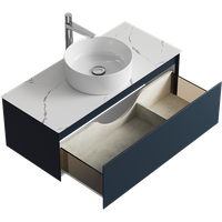 Подвесная тумба с одним ящиком 100 см, цвет серый со столешницей мрамор белый и наставным умывальником арт-GE01101GRM+STG1014X456MW — фото 2, Тумбы с раковиной