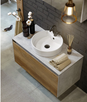 Подвесная тумба 100 см с двумя ящиками: основной и внутренний, скрытый за фасадом. Цвет бетон светлый; с умывальником арт-MOB0110BS+MOB0710BS — фото 3, Тумбы с раковиной