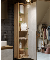 Подвесной пенал 36,5 см с двумя дверьми с системой открывания «push-to-open». Цвет дуб балтийский/бетон светлый арт-MOB0535DB+MOB0735BS — фото 1, Пеналы для ванной комнаты