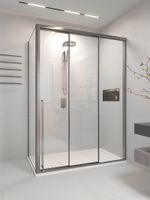 Душевой угол раздвижной Veconi Premium Ptato 300 SP GR-R, 1300х800x2000, брашированный графит, стекло прозрачное PR3/R-SP-13080-01-GR-C4 — фото 1, Душевые уголки