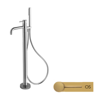 Смеситель для ванны, Fima Carlo Frattini, Spillo Up, тип открывания воды-однорычажный, монтаж-напольный, отверстия для монтажа-1, вынос излива, мм-254, в комплекте-ручной душ, шланг,мм-1500, внутренняя часть-необходимо заказать, цвет-брашированное золото арт-F3034/6NOS — фото 1, Смеситель для ванны