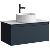 Подвесная тумба с одним ящиком 81 см, цвет серый со столешницей мрамор белый и наставным умывальником арт-GE01081GRM+STG814X476MW — фото 5, Тумбы с раковиной