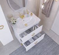 Товар: Тумба напольная "АТРИО-85 см" с 2-я ящ. белый глянец (ум.МОДЕРН-85) 108016 - фото 2 Тумба напольная "АТРИО-85 см" с 2-я ящ. белый глянец (ум.МОДЕРН-85) 108016 — фото 2, Тумбы под раковину