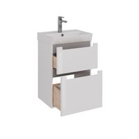 Тумба Lemark BUNO 50 см под 1 раковину, подвесная/напольная, 2 ящика, цвет планки: Серый, цвет корпу арт-LM04B50T — фото 1, Тумбы под раковину